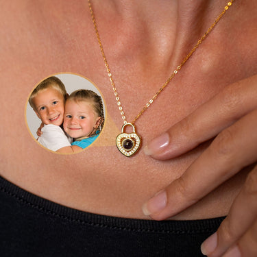 Padlock Photo Necklace Photo Personalised Necklace - Photo Necklace - Photo Projection Necklace Necklace Gold Brother & Sisters